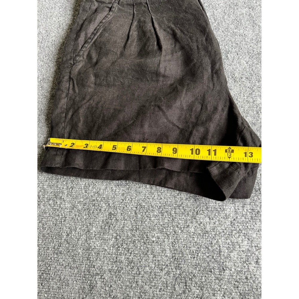 Free People Black 100% Linen Pleated High Waisted Shorts OB1497872 Size 10 - Picture 4 of 7